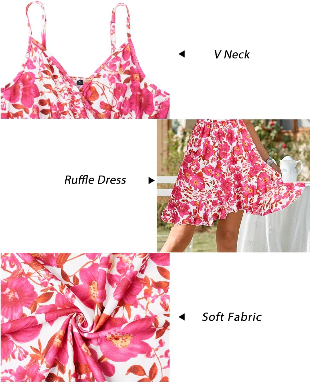 ULTRANICE Womens Summer Dresses Floral V Neck Ruffled Hem Spaghetti Spring Casual Beach Outfits Flowy Wrap Sun Dress