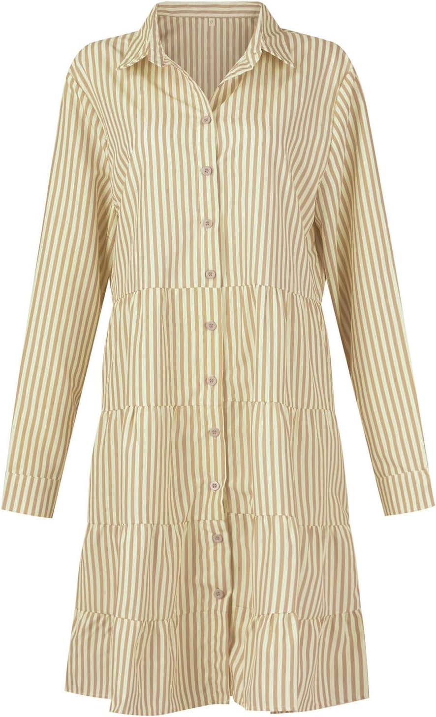 Button Down Dress for Women Summer Casual Striped Long Sleeve V Neck Lapel Dresses Loose Ruched Party Midi Dress 2025