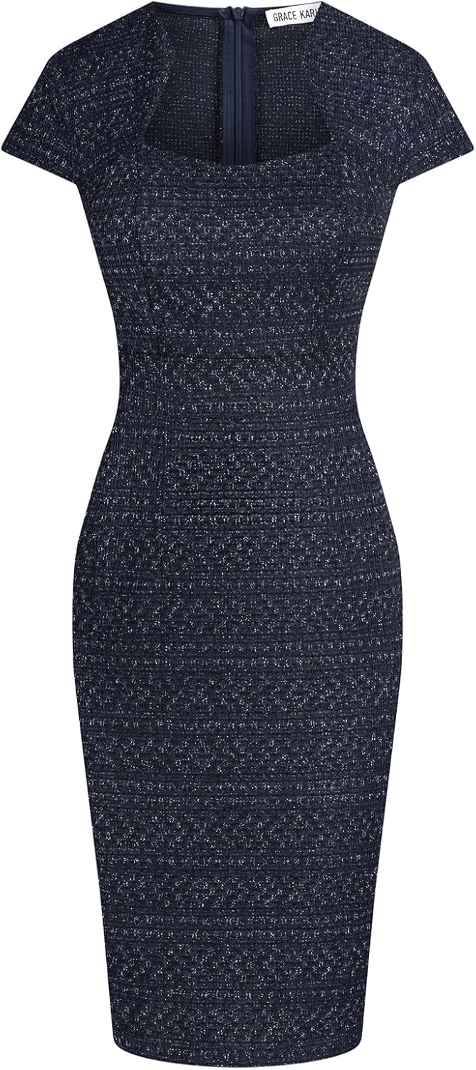 GRACE KARIN Women's Gorgeous Pencil Dress Cap Sleeve Tweed Pencil Dress for Work