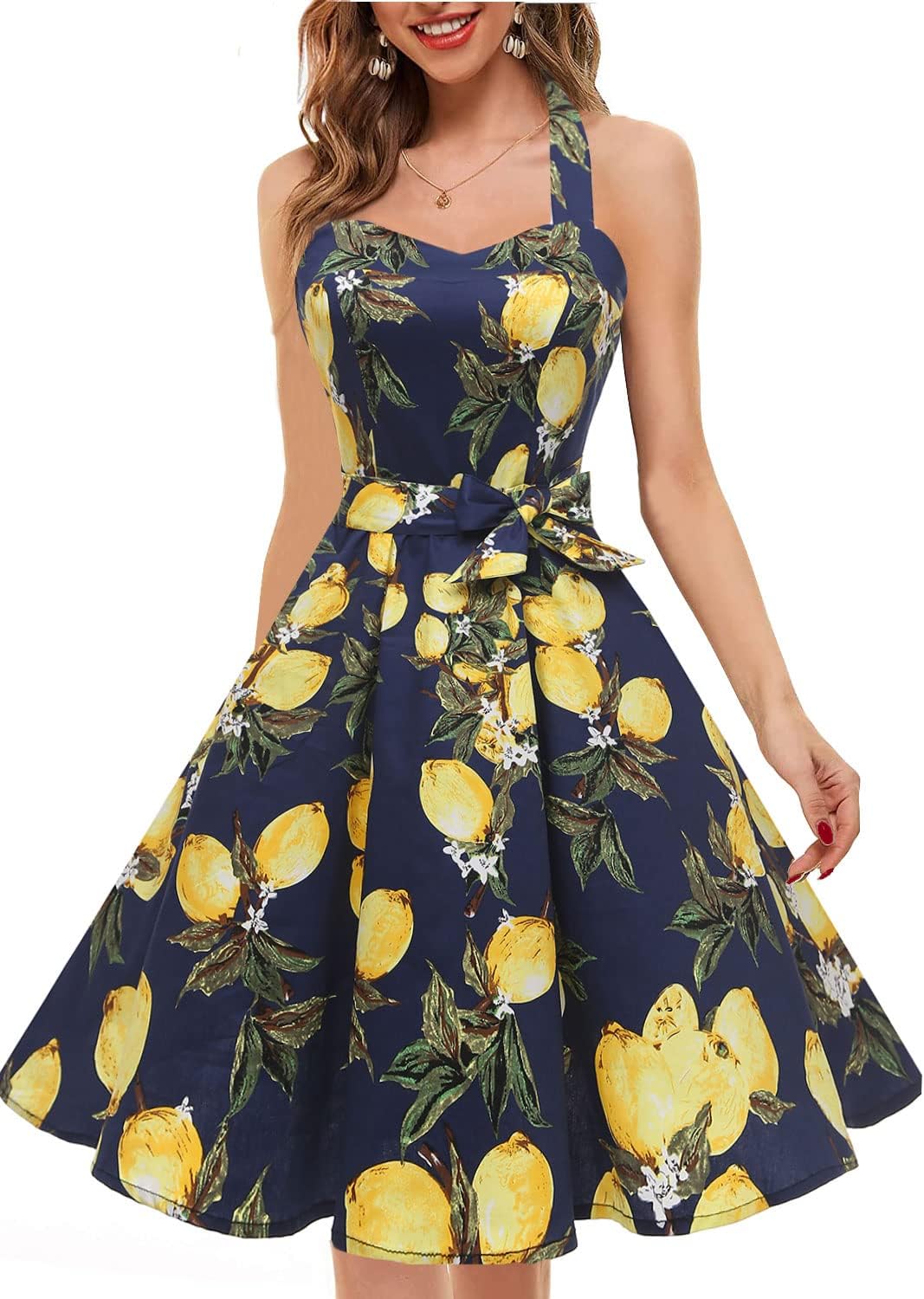 Topdress Women'sVintage Polka Audrey Dress 1950s Halter Retro Cocktail Dress