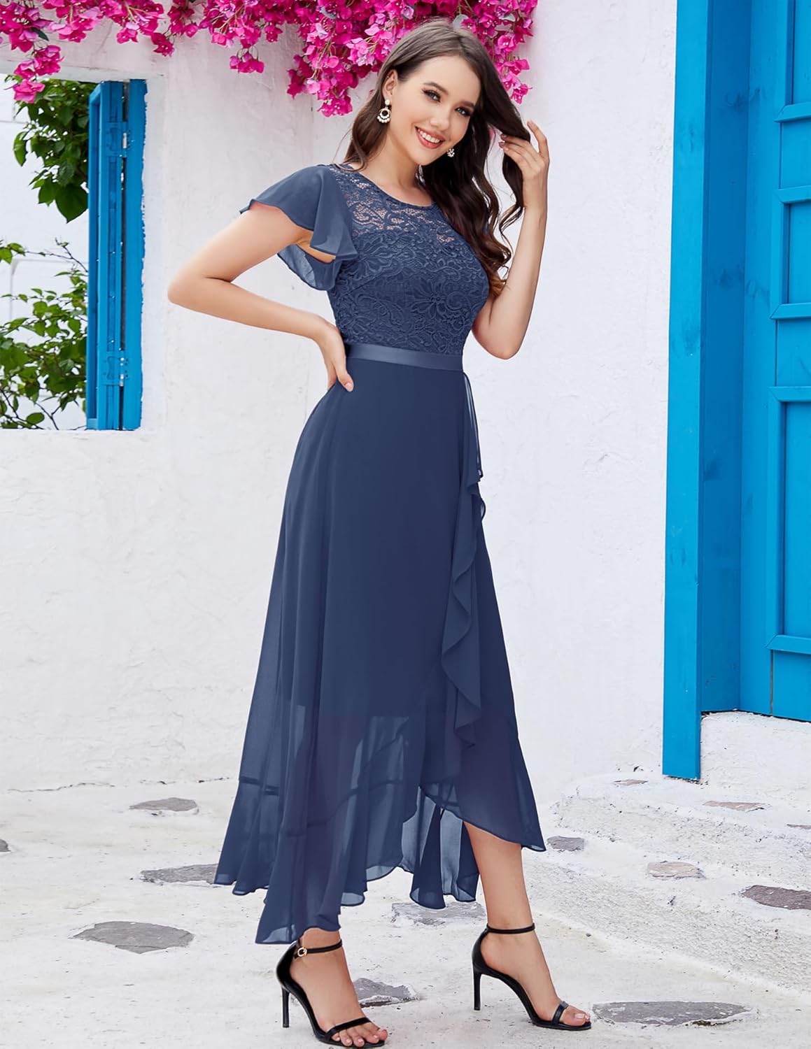 BeryLove Formal Dresses for Women 2025 Wedding Guest with Slit Cocktail Elegant Lace Long Prom Dress