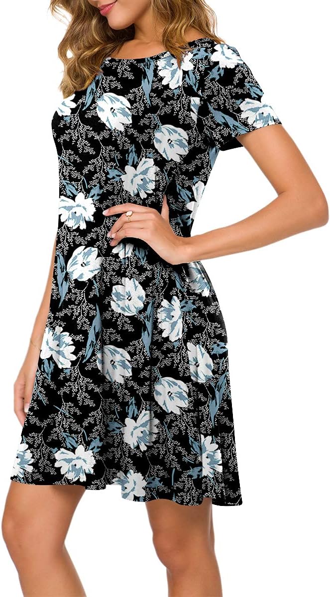 POPYOUNG 2025 Women's Summer Casual T-Shirt Dresses Crew Neck Beach Cover Up Sun Dress