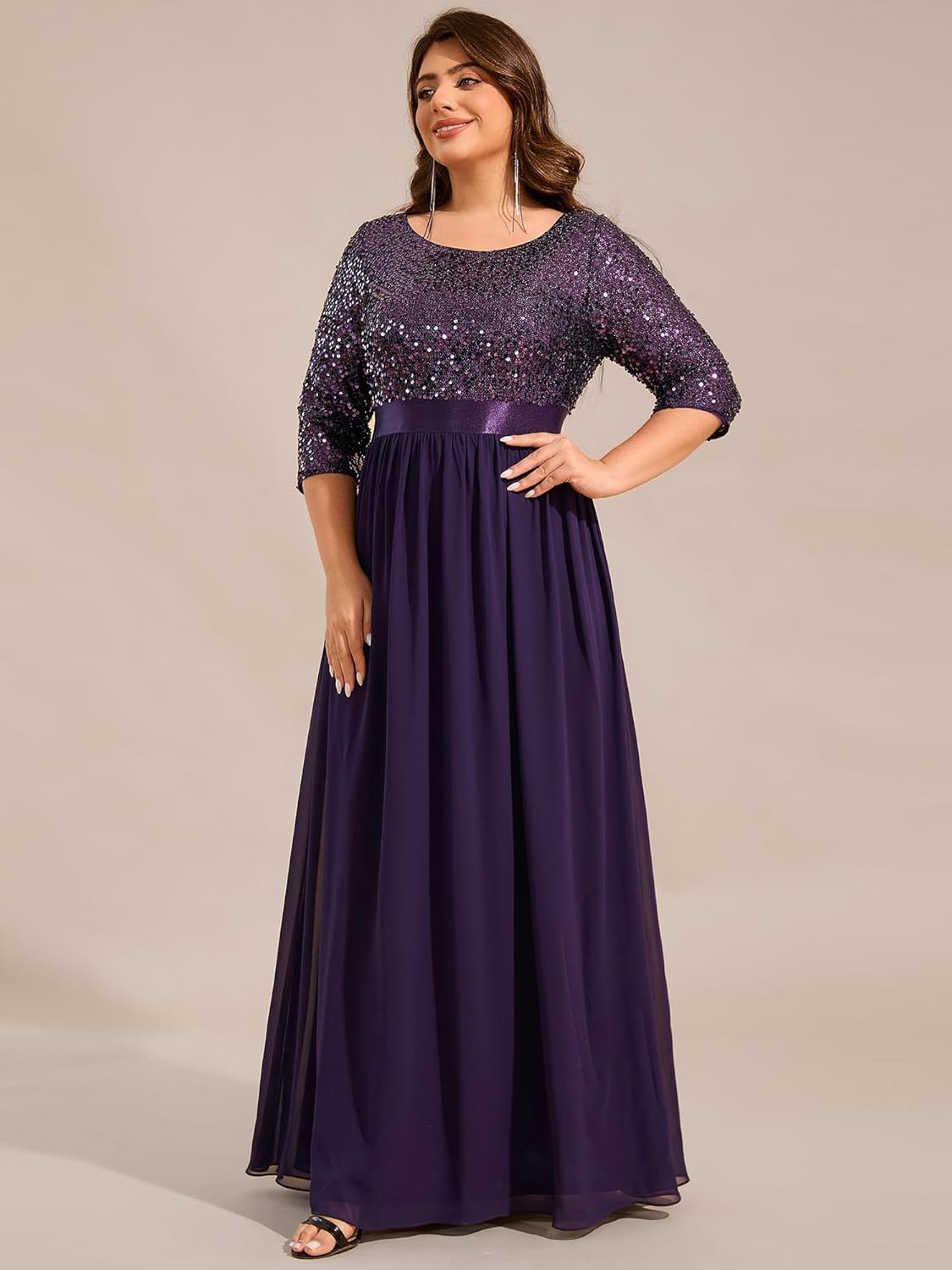 Ever-Pretty Women's Round Neck Maxi Dresses Sequin Plus Size Formal Dresses for Women 0683-PZ