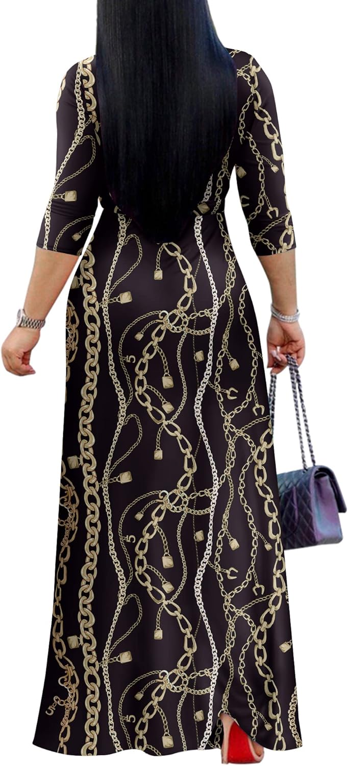 FANDEE Plus Size Maxi Dress for Women Casual Summer Sundress V-Neck 3/4 Sleeve