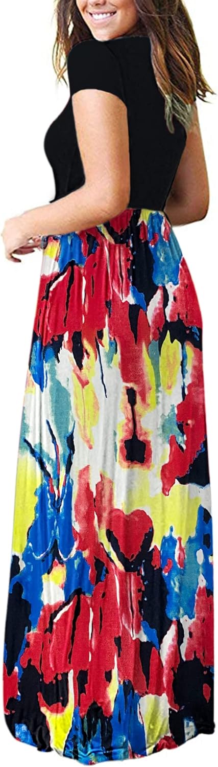 AUSELILY Women's Short Sleeve Loose Plain Casual Long Maxi Dresses for Women 2025