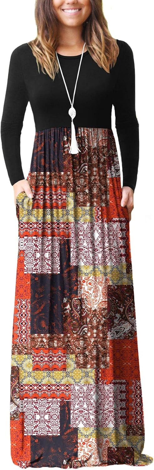VIISHOW Women's Long Sleeve Loose Plain Maxi Dresses Casual Long Dresses with Pockets