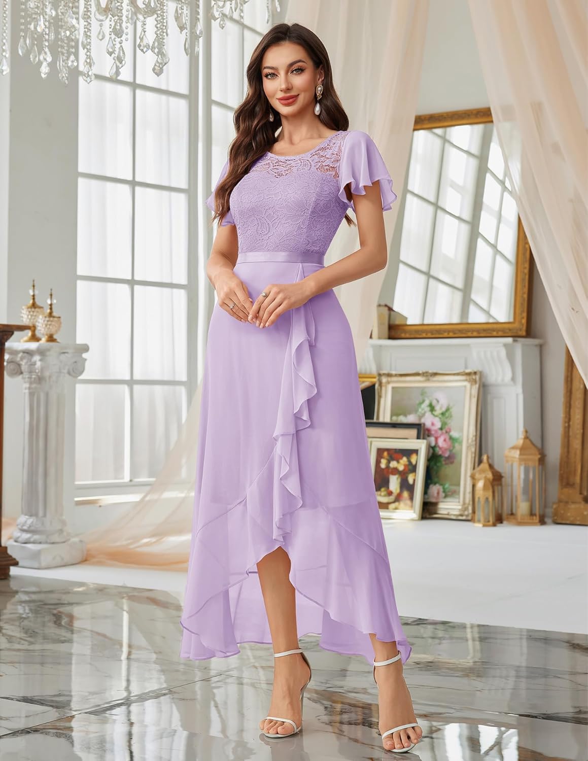 BeryLove Formal Dresses for Women 2025 Wedding Guest with Slit Cocktail Elegant Lace Long Prom Dress