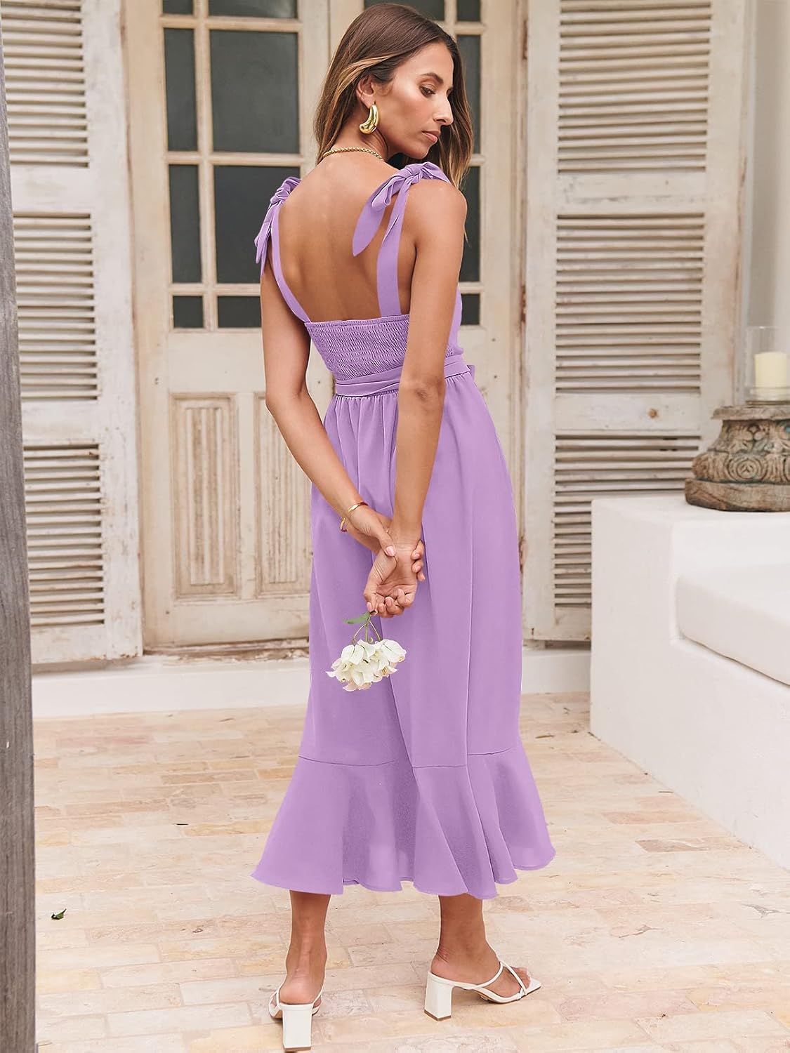 ANRABESS Women's Square Neck Ruffle Split Midi Elegant Formal Wedding Guest Cocktail Bridesmaid Graduation Party Dresses
