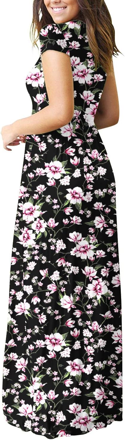 DEARCASE Maxi Dress for Women Short Sleeve Casual Summer Loose Plain Comfy Long Dresses with Pockets