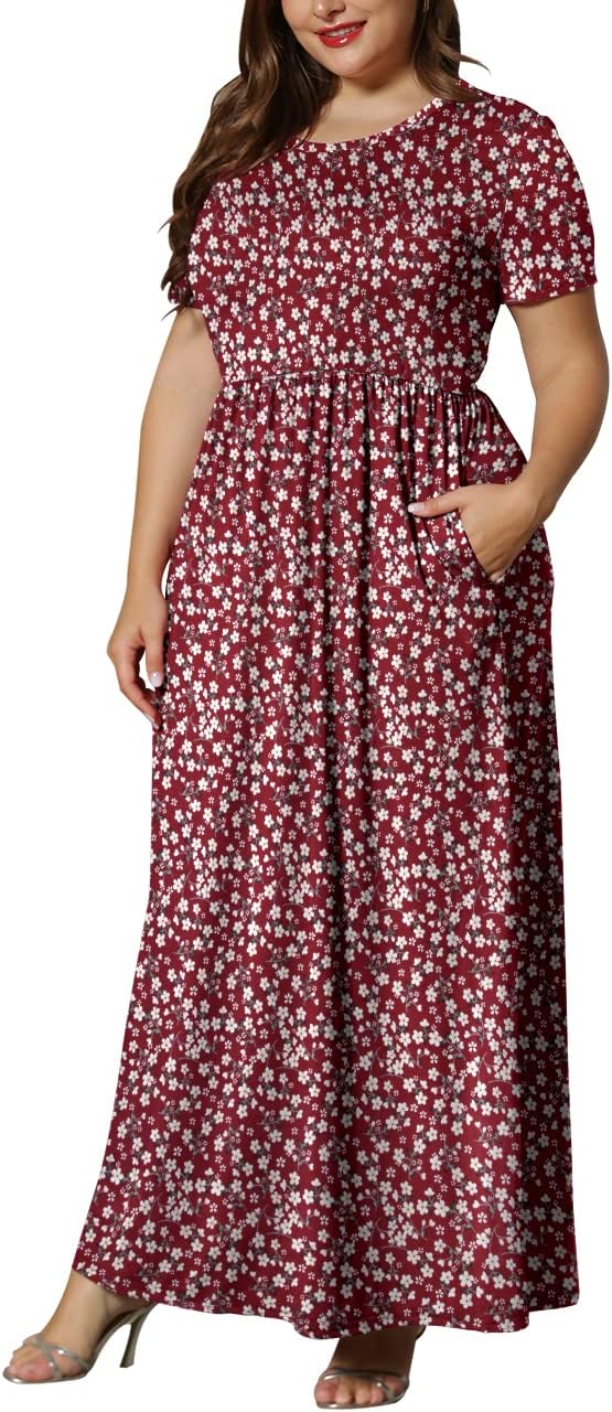 KARALIN Women’s Plus Size Maxi Dresses for Curvy Women Summer Casual Short Sleeve 2025 Long Dress 14W-26W