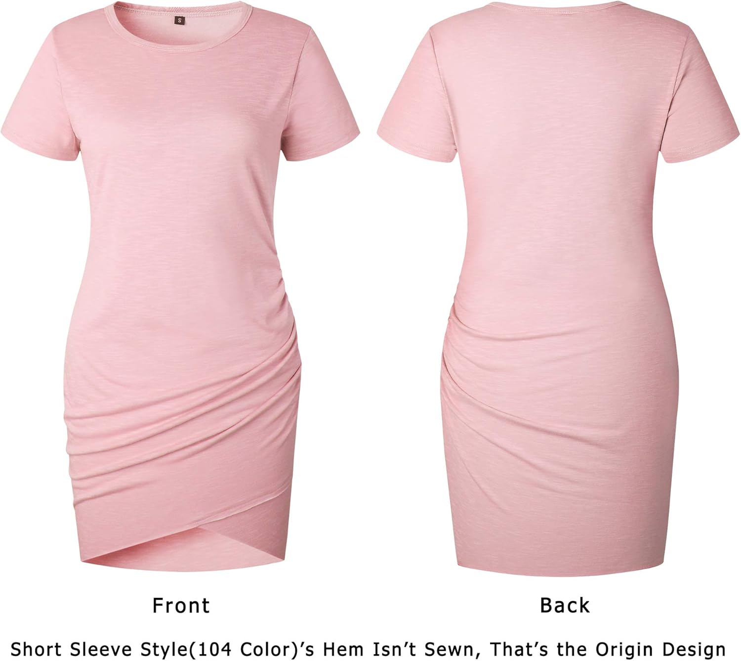 BTFBM Women's 2025 Summer Casual Beach Dresses Crew Neck Short Sleeve Wrap Party Club Mini Ruched Bodycon T Shirt Dress