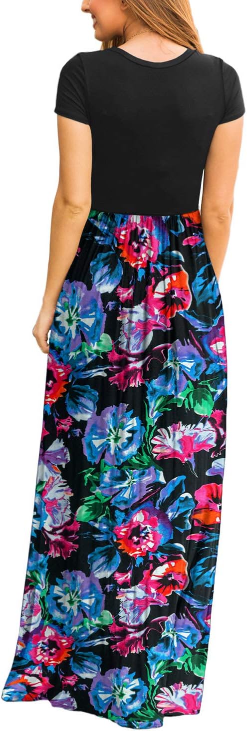 DEARCASE Maxi Dress for Women Short Sleeve Casual Summer Loose Plain Comfy Long Dresses with Pockets