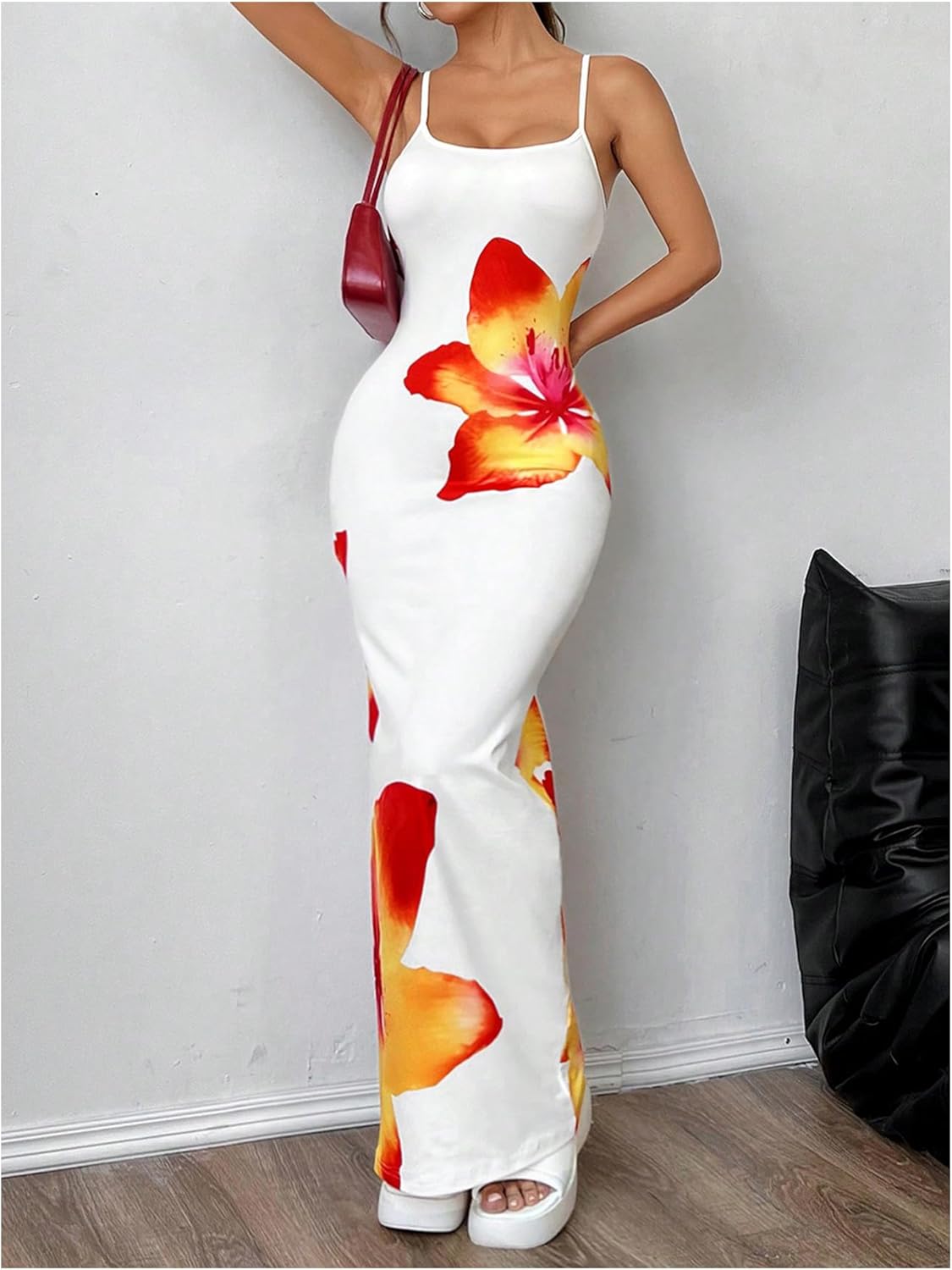 Verdusa Women's Floral Sun Maxi Bodycon Dresse Summer Starfish Dress White