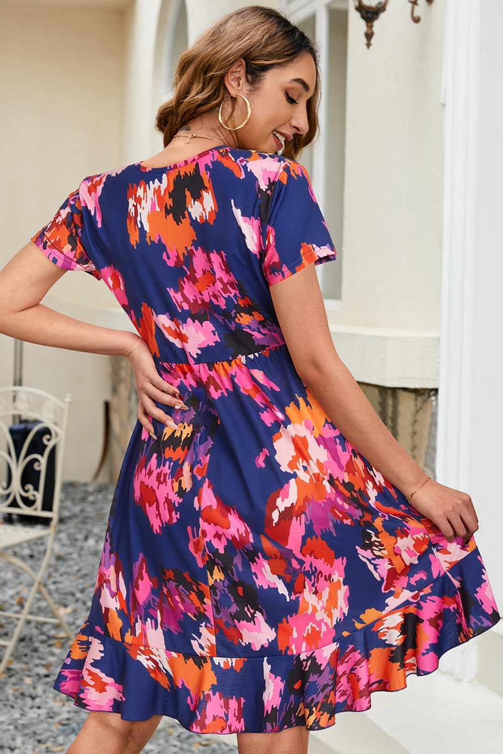 ULTRANICE Womens Summer Dresses Floral V Neck Ruffled Hem Spaghetti Spring Casual Beach Outfits Flowy Wrap Sun Dress