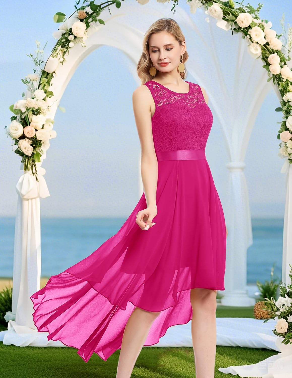 BeryLove Cocktail Prom Dresses 2025 Formal Wedding Guest Dresses Sleeveless Lace High Low Homecoming Dress