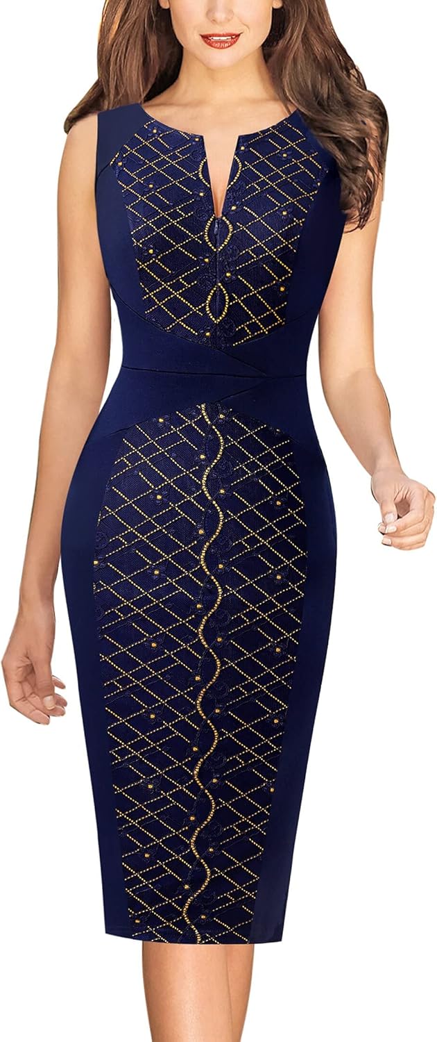 VFSHOW Womens Elegant Slim Front Zipper up Work Business Office Party Sheath Dress