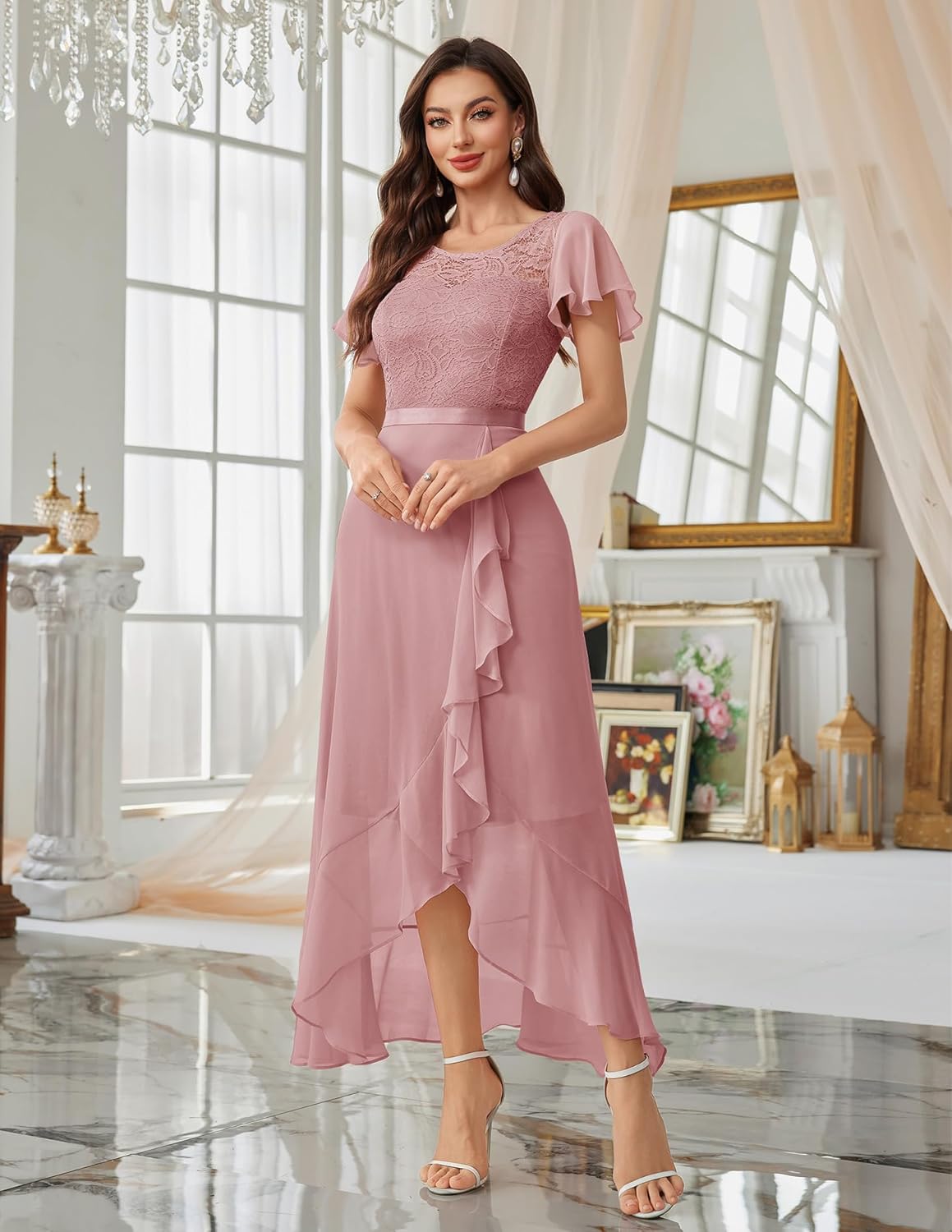 BeryLove Formal Dresses for Women 2025 Wedding Guest with Slit Cocktail Elegant Lace Long Prom Dress