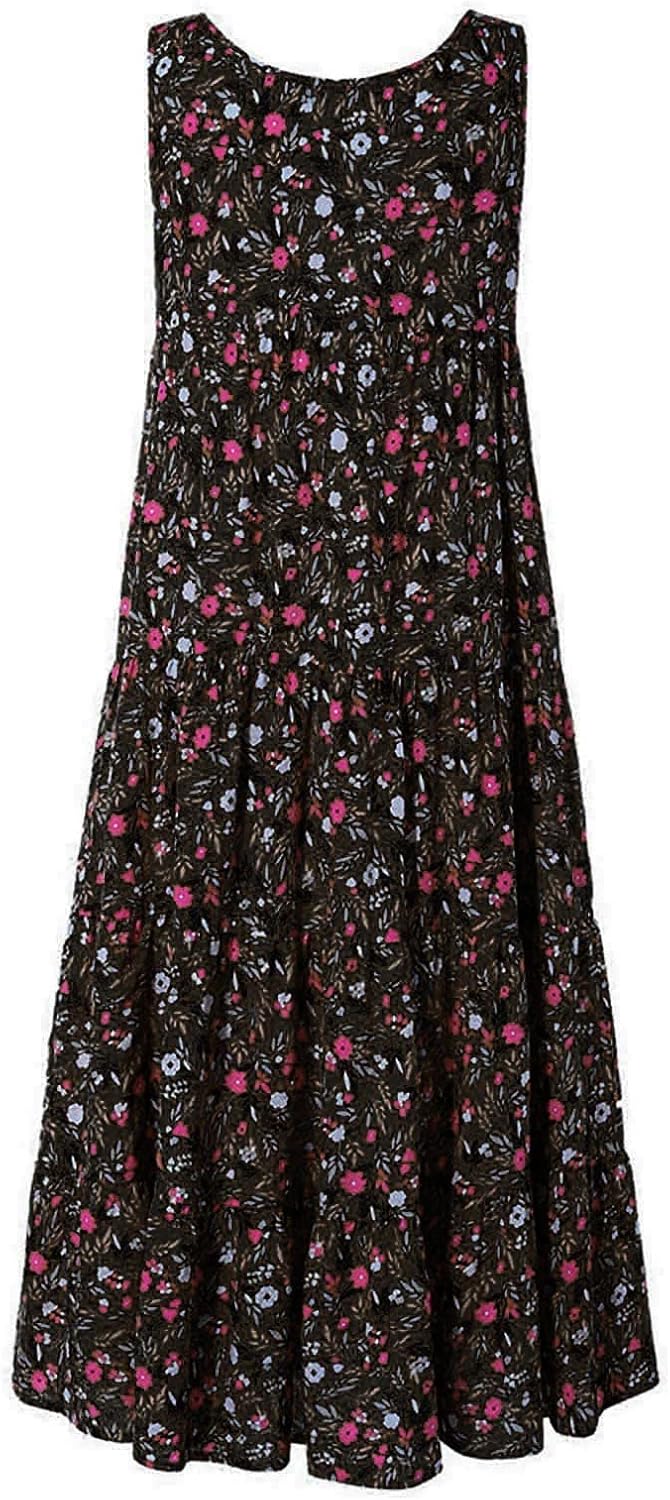 Ceboyel Women Boho Floral Maxi Dresses Flowy Tank Dress Sleeveless Smocked Sundresses Trendy Casual Beach Long Sun Dress