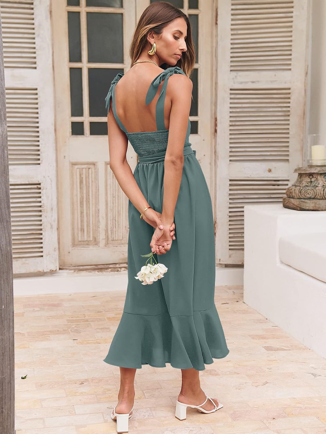 ANRABESS Women's Square Neck Ruffle Split Midi Elegant Formal Wedding Guest Cocktail Bridesmaid Graduation Party Dresses