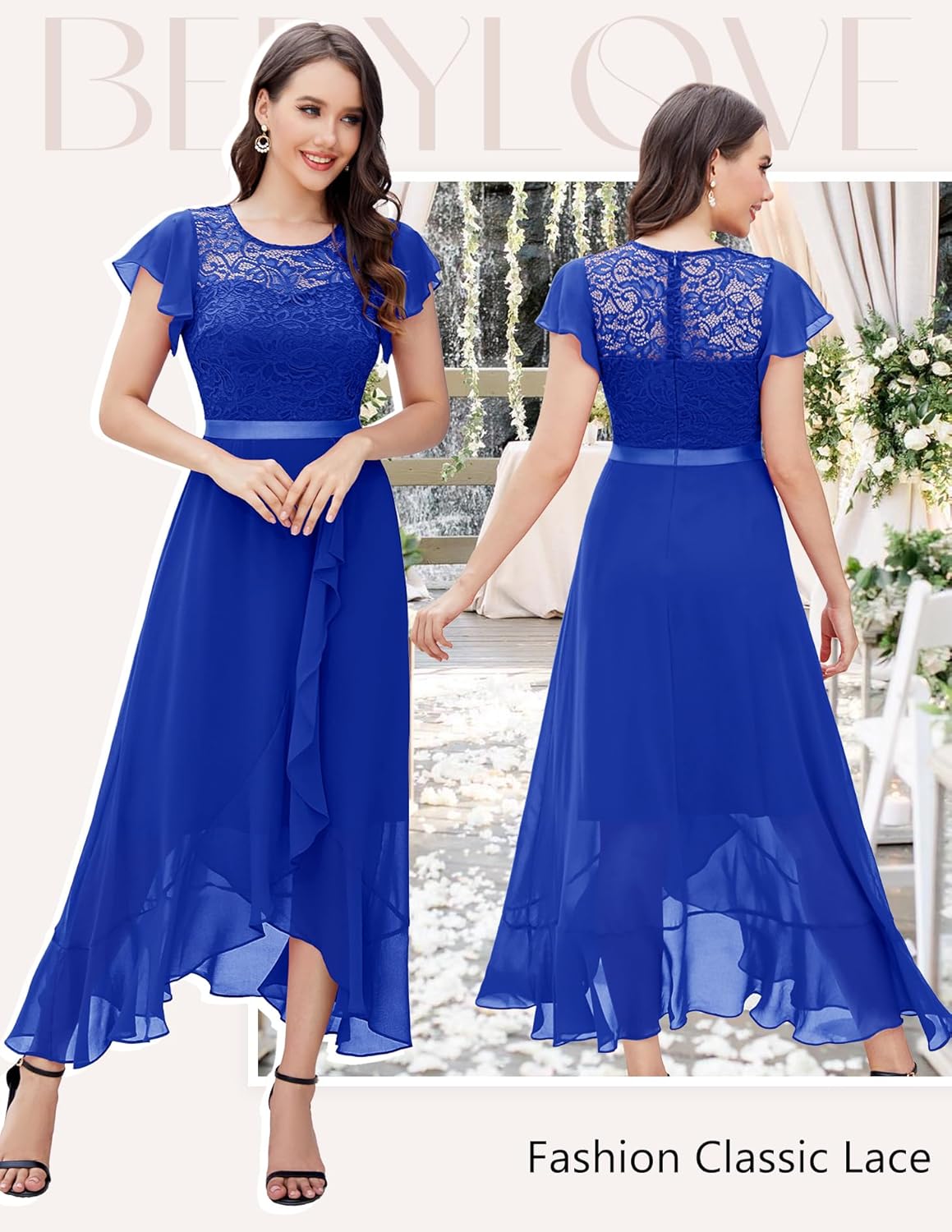 BeryLove Formal Dresses for Women 2025 Wedding Guest with Slit Cocktail Elegant Lace Long Prom Dress