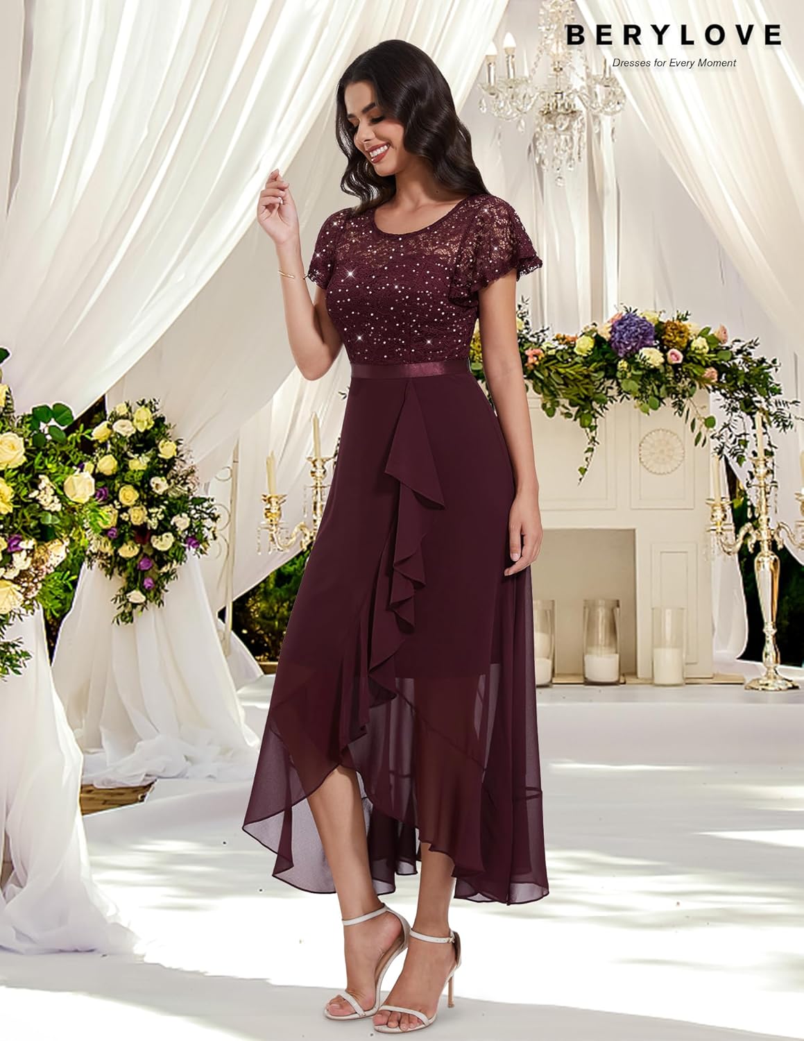 BeryLove Formal Dresses for Women 2025 Wedding Guest with Slit Cocktail Elegant Lace Long Prom Dress