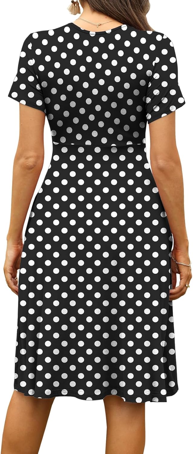 WEACZZY Women's Summer Short Sleeve Casual Dresses V-Neck Floral Party Dress with Pockets