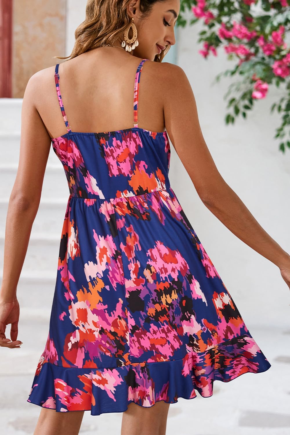 ULTRANICE Womens Summer Dresses Floral V Neck Ruffled Hem Spaghetti Spring Casual Beach Outfits Flowy Wrap Sun Dress