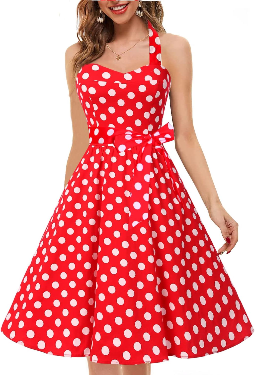 Topdress Women'sVintage Polka Audrey Dress 1950s Halter Retro Cocktail Dress
