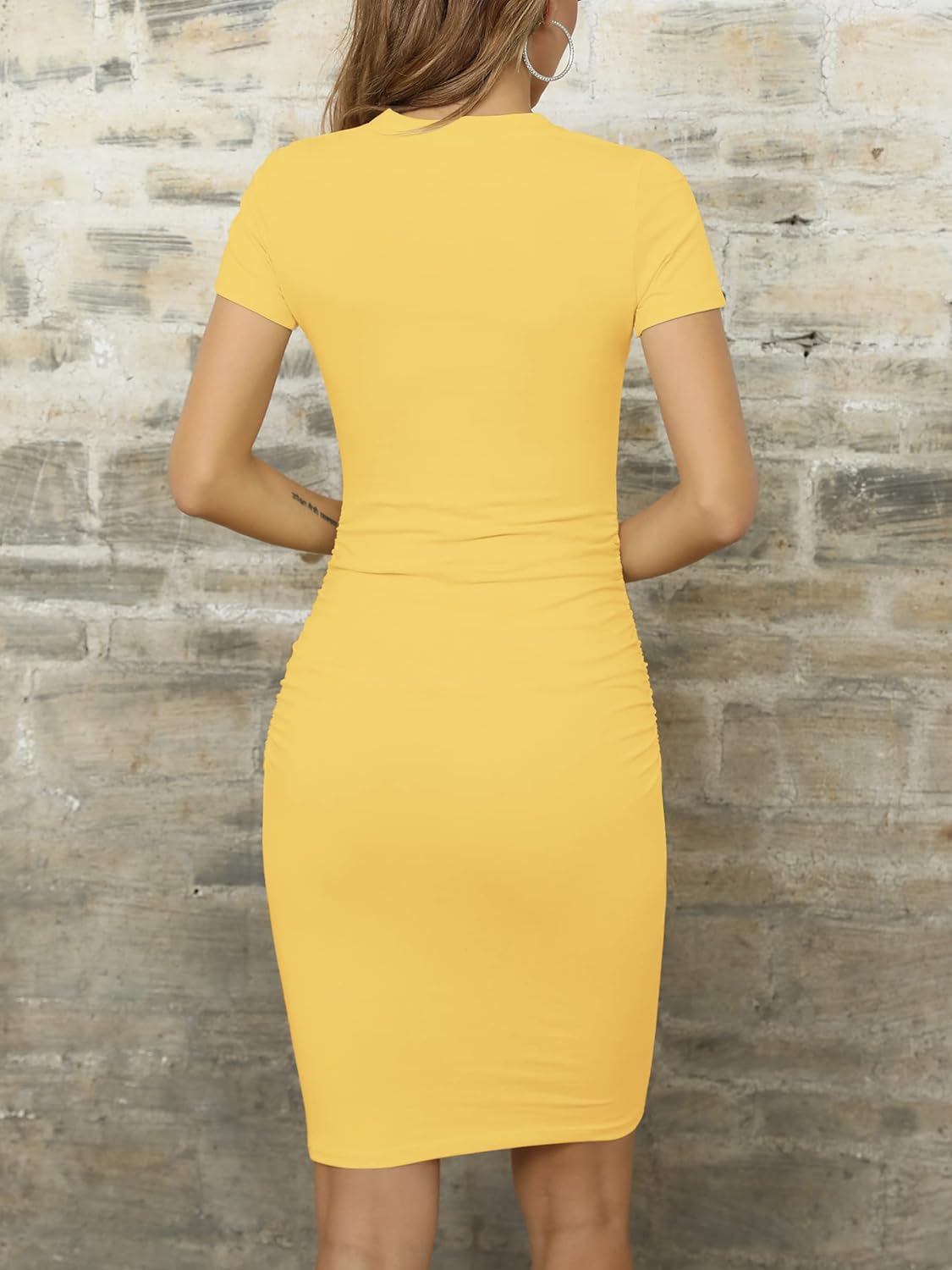 Missufe Women's Short Sleeve Ruched Casual Sundress Midi Bodycon T Shirt Dress