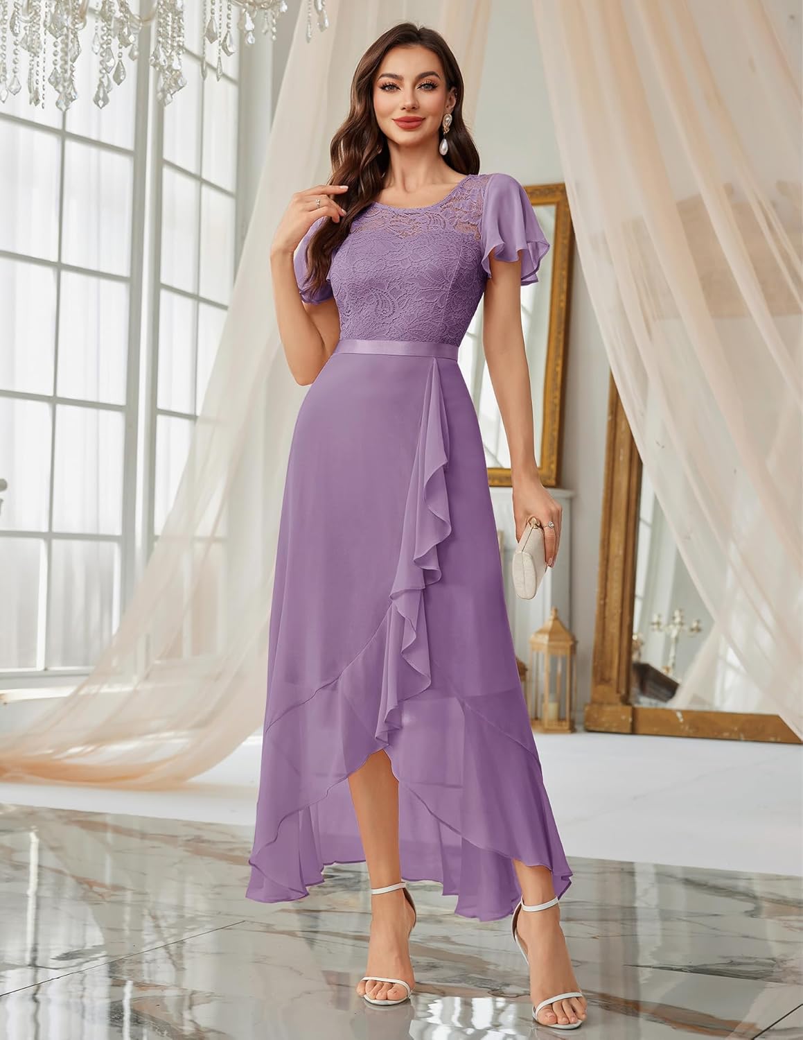 BeryLove Formal Dresses for Women 2025 Wedding Guest with Slit Cocktail Elegant Lace Long Prom Dress