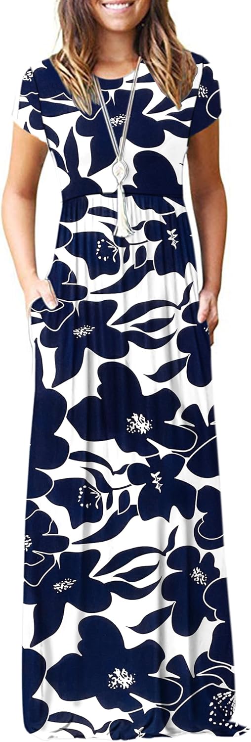 AUSELILY Women's Short Sleeve Loose Plain Casual Long Maxi Dresses for Women 2025