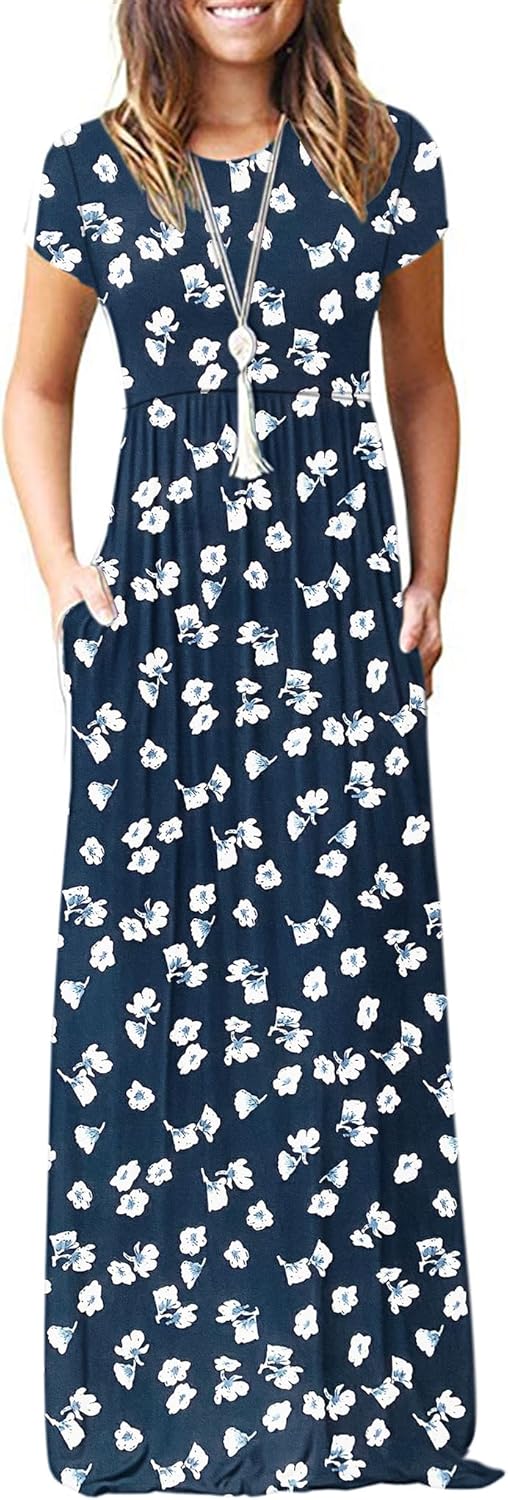 AUSELILY Women's Short Sleeve Loose Plain Casual Long Maxi Dresses for Women 2025