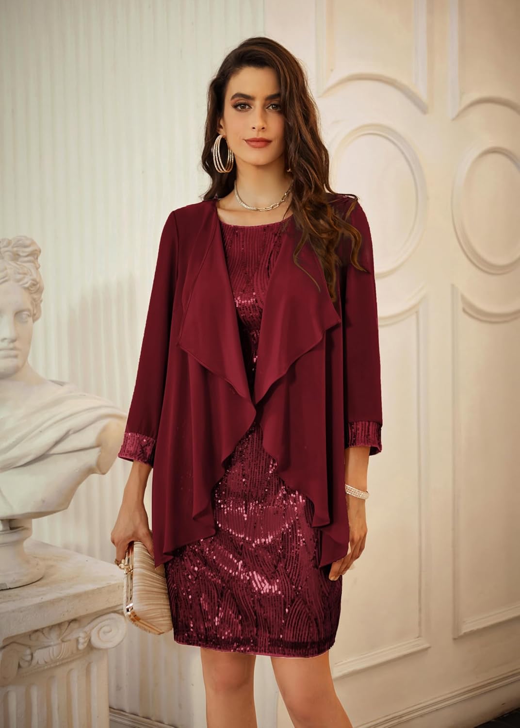 GRACE KARIN Sequin Dress for Women Knee Length Mother of the Bride Dresses Formal Dress Two Piece Dress with Chiffon Jacket