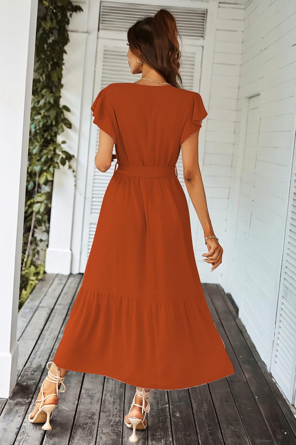 PRETTYGARDEN Women's Summer Floral Boho Dress Wrap V Neck Short Sleeve Ruffle A-Line Flowy Maxi Wedding Guest Dresses