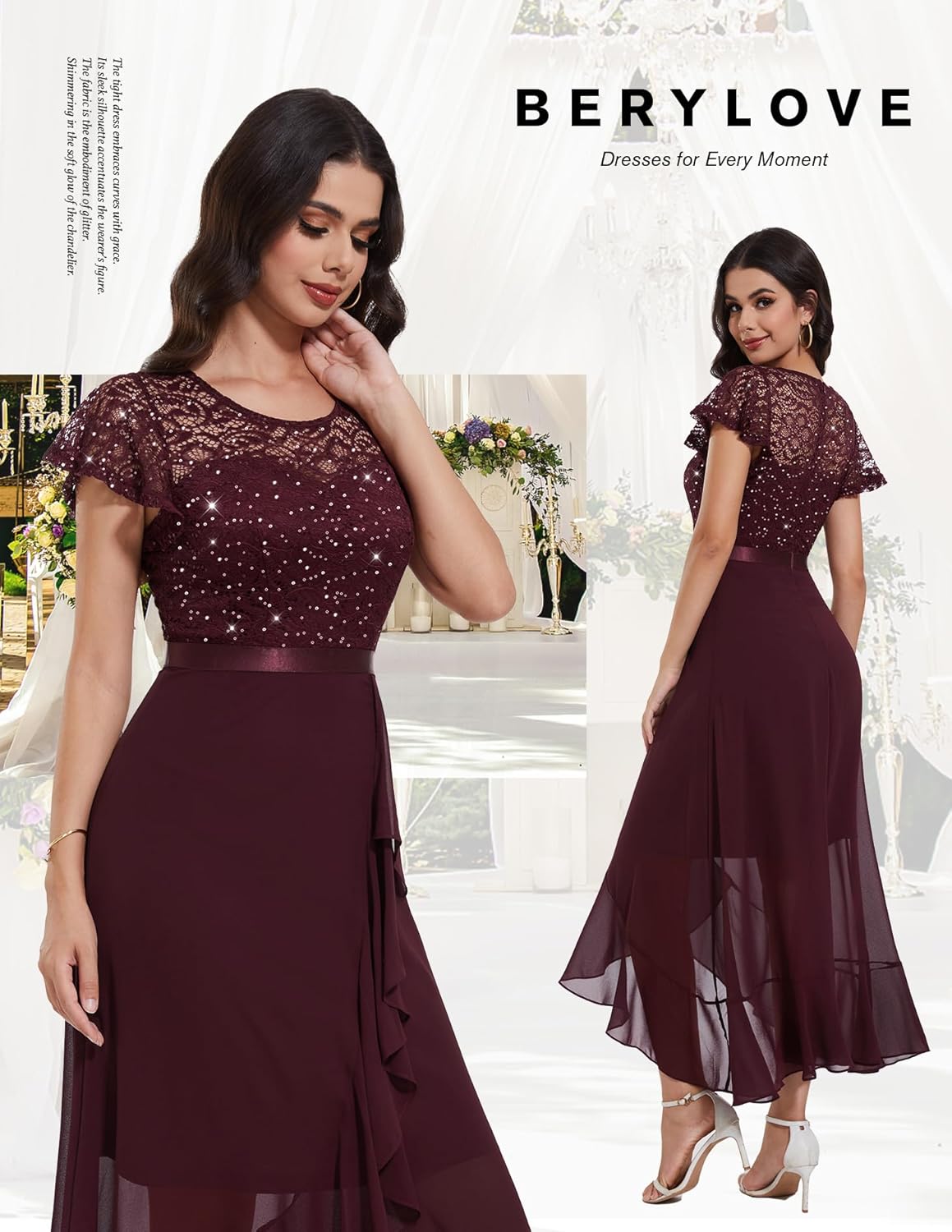 BeryLove Formal Dresses for Women 2025 Wedding Guest with Slit Cocktail Elegant Lace Long Prom Dress