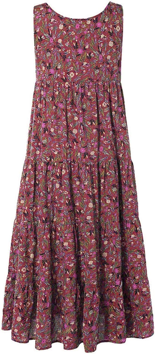 Ceboyel Women Boho Floral Maxi Dresses Flowy Tank Dress Sleeveless Smocked Sundresses Trendy Casual Beach Long Sun Dress
