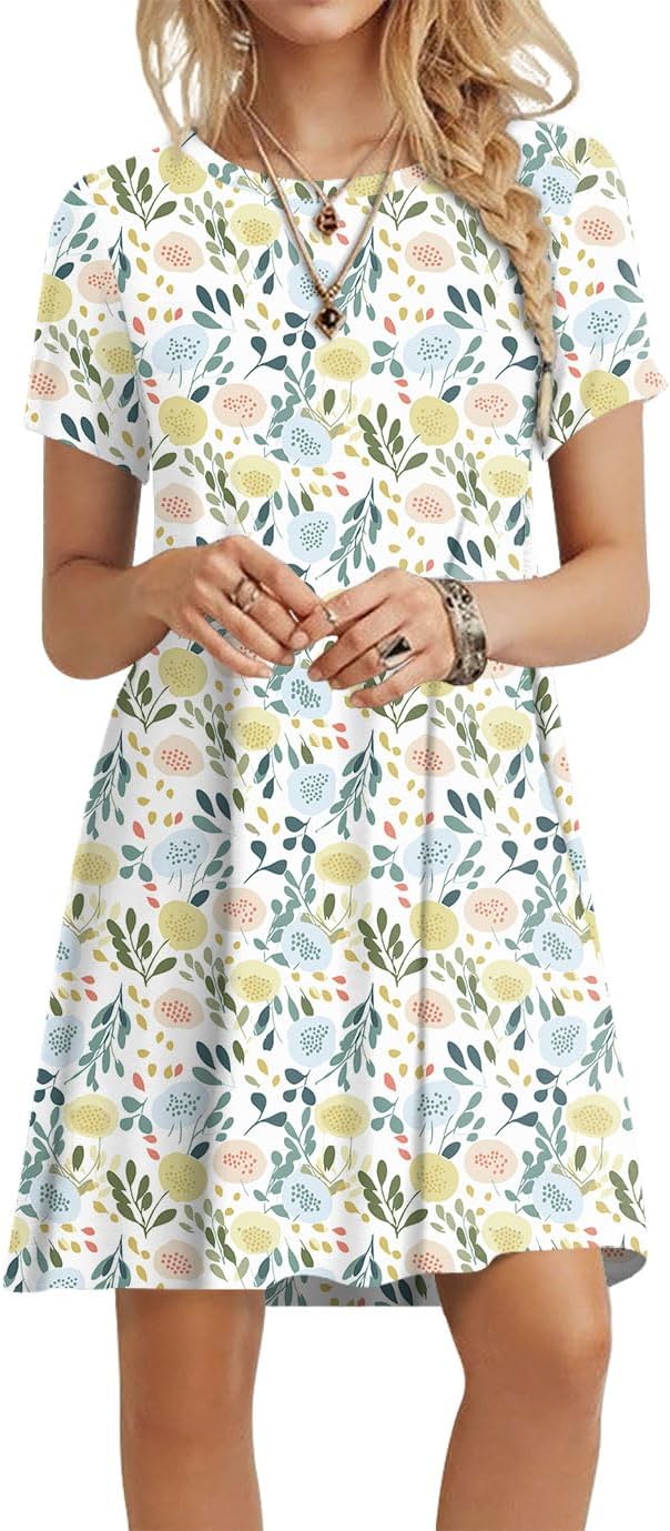 POPYOUNG 2025 Women's Summer Casual T-Shirt Dresses Crew Neck Beach Cover Up Sun Dress