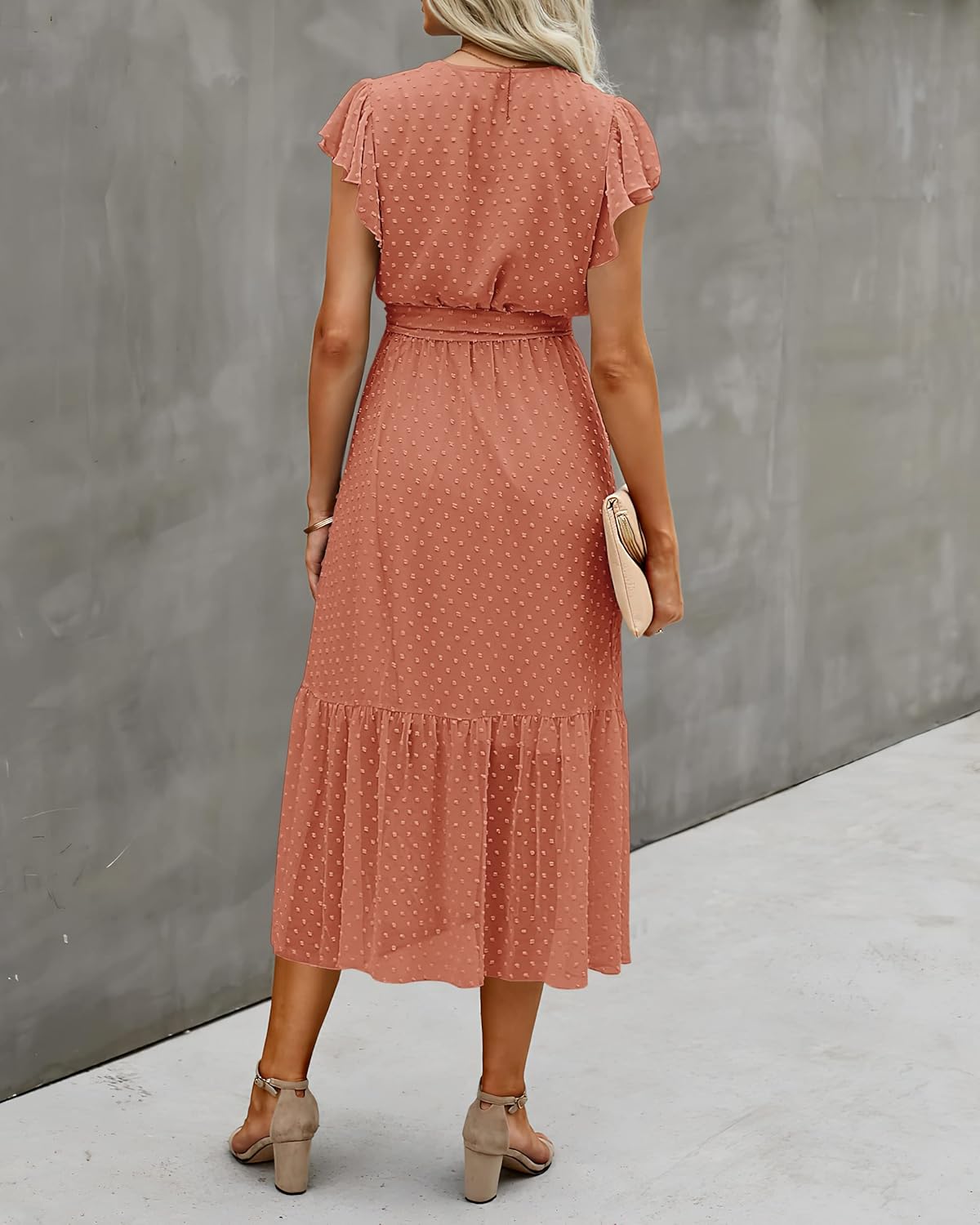 BTFBM Women Summer Bohemian Floral Casual Wrap V Neck Ruffle Cap Sleeveless Belt A-Line Pleated Hem Midi Sun Dress White