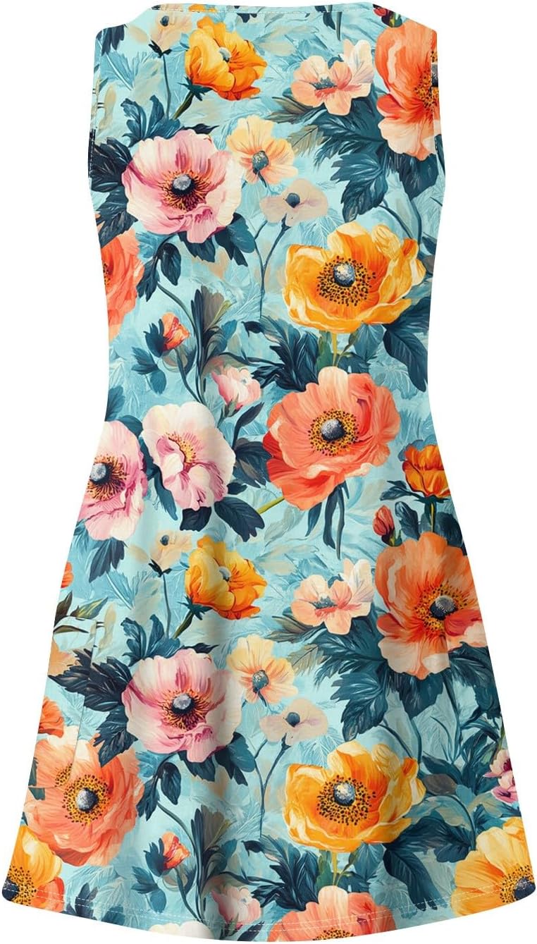 NBXNZWF Women Summer Casual Dress 2025 Casual Loose Sleeveless V-Neck Sundresses A Line Tshirt Beach Dresses with Pockets