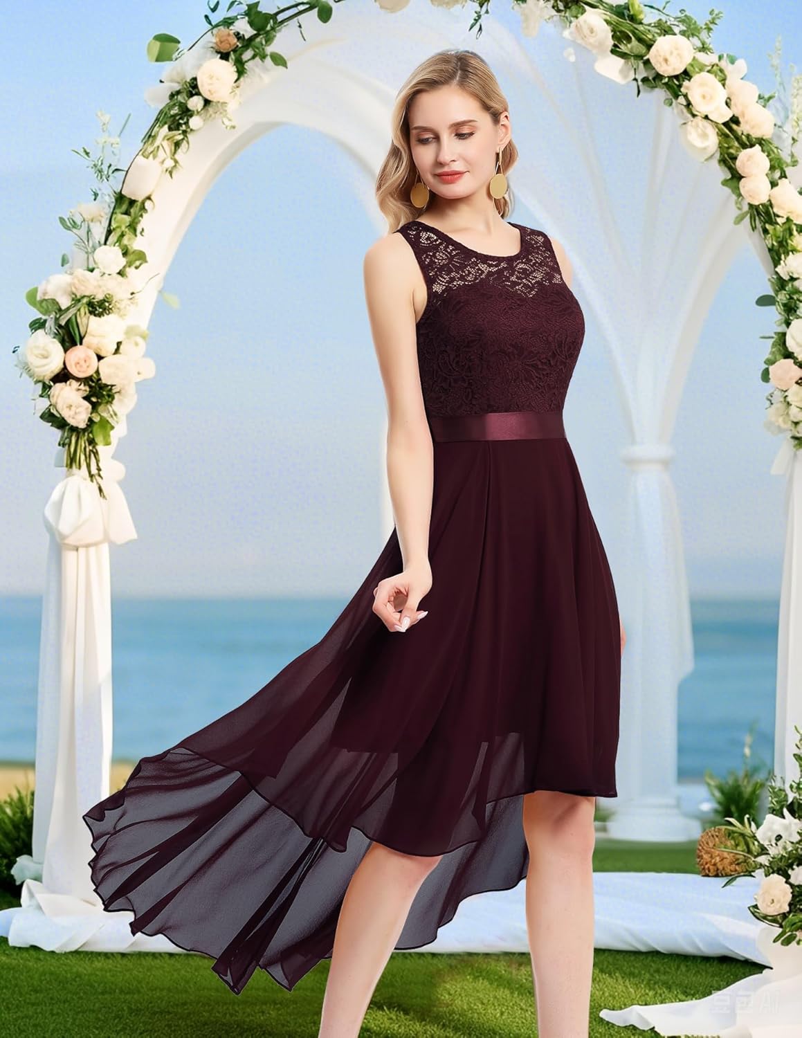BeryLove Cocktail Prom Dresses 2025 Formal Wedding Guest Dresses Sleeveless Lace High Low Homecoming Dress