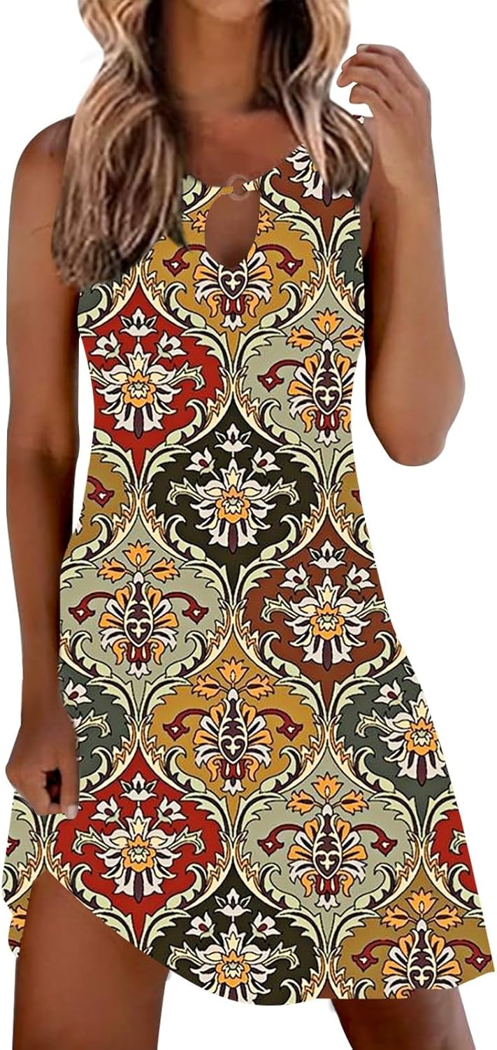 Summer Dresses for Women 2025 Vacation Beach Casual Vintage Midi Sundresses Sexy Sleeveless V Neck Boho Tank Dress