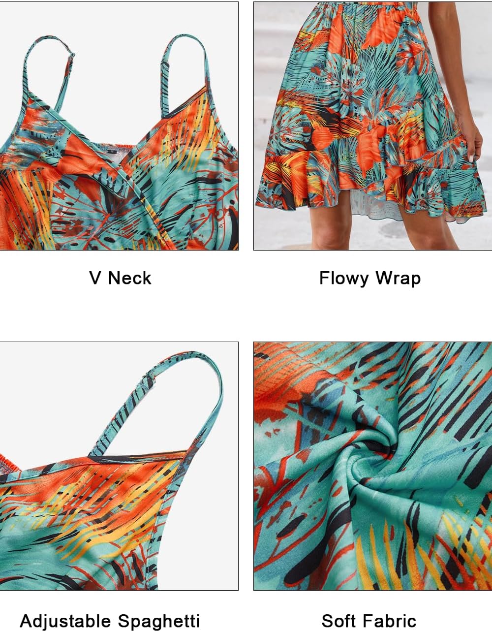 ULTRANICE Womens Summer Dresses Floral V Neck Ruffled Hem Spaghetti Spring Casual Beach Outfits Flowy Wrap Sun Dress