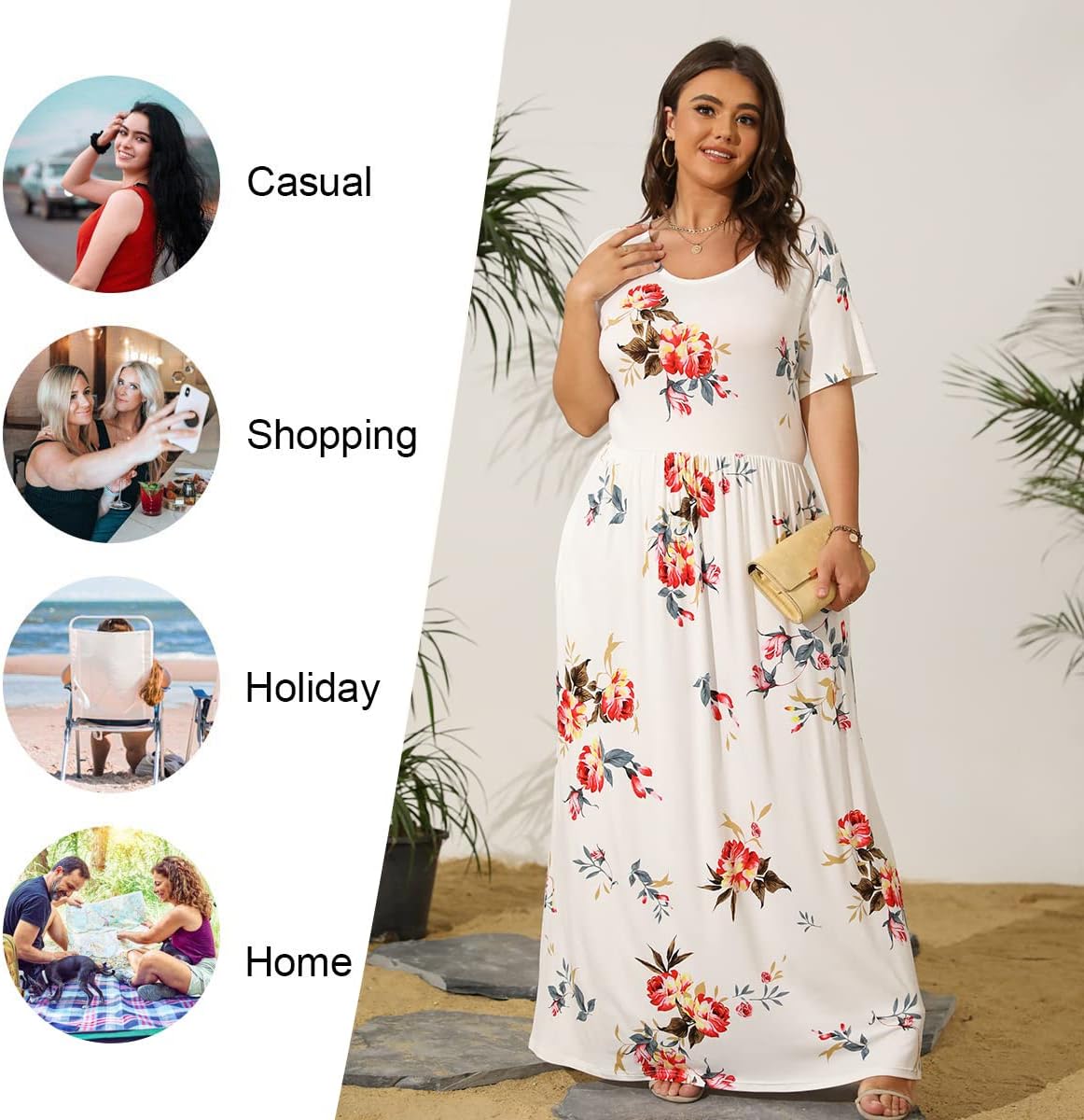 LONGYUAN Women's Plus Size Maxi Dresses for Curvy Women Summer Short Sleeve Casual 2025 Long Dress XL-6XL
