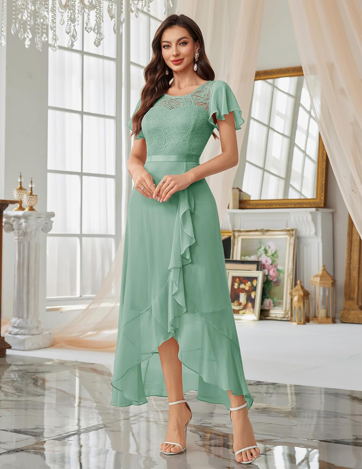 BeryLove Formal Dresses for Women 2025 Wedding Guest with Slit Cocktail Elegant Lace Long Prom Dress