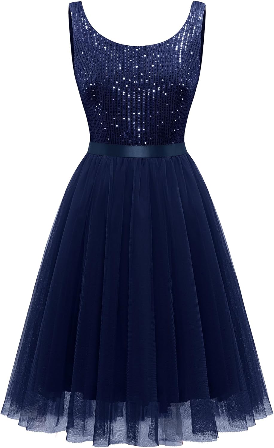 BeryLove Sequin Dress for Woman Vintage A Line Wedding Formal Swing Mesh Dress Sleeveless Cocktail Maxi Gowns