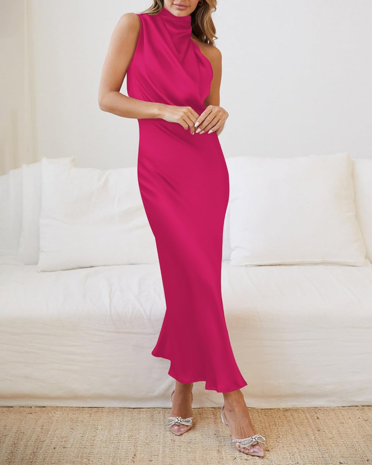 BTFBM Womens Sleeveless Cocktail Dresses Mock Neck Keyhole Elastic High Waist Evening Party Maxi Wedding Guest Dress