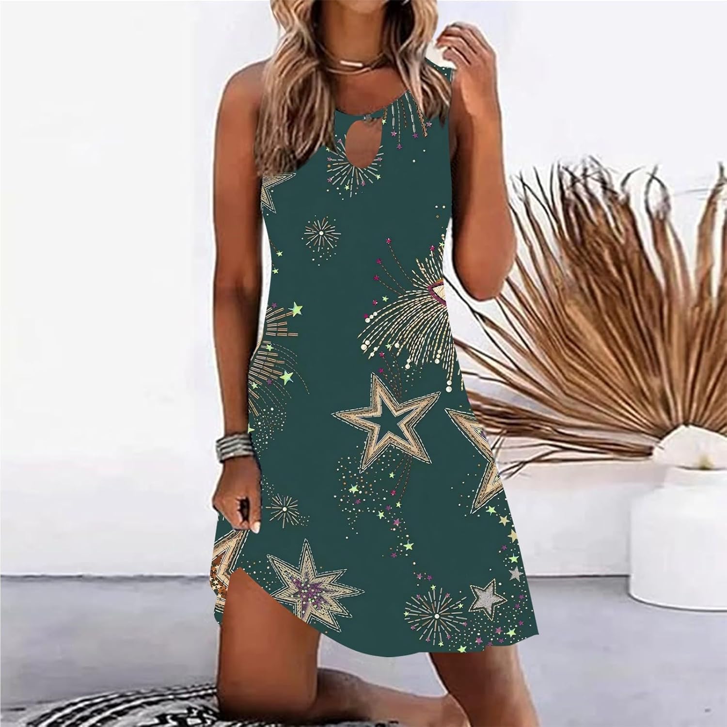 Summer Dresses for Women 2025 Vacation Beach Casual Vintage Midi Sundresses Sexy Sleeveless V Neck Boho Tank Dress