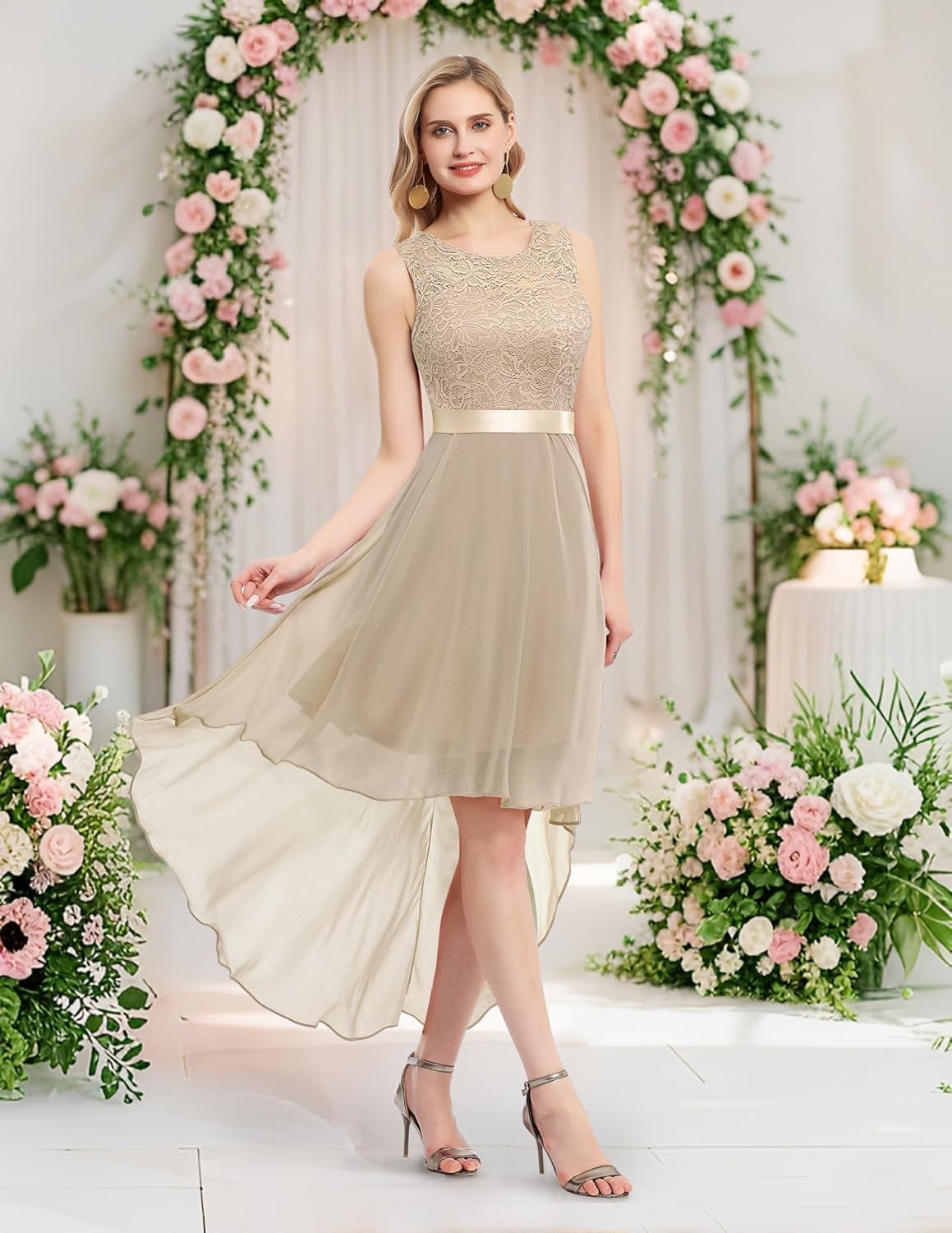 BeryLove Cocktail Prom Dresses 2025 Formal Wedding Guest Dresses Sleeveless Lace High Low Homecoming Dress
