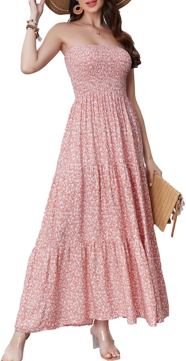 Women's Summer Strapless Tube Top Maxi Dresses Off Shoulder Boho Beach Long Dress