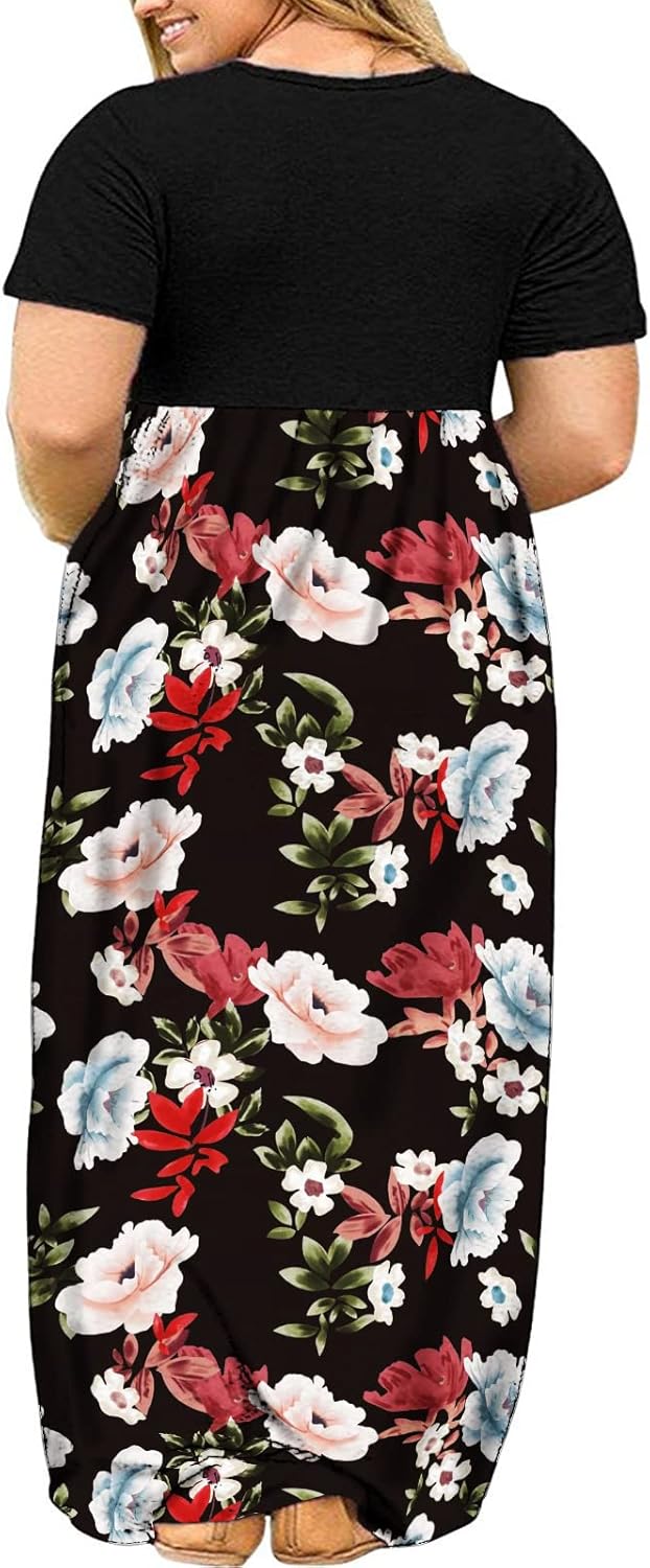 Kancystore Women's Short Sleeve Plus Size Maxi Dress with Pockets Loose Casual Summer Dresses